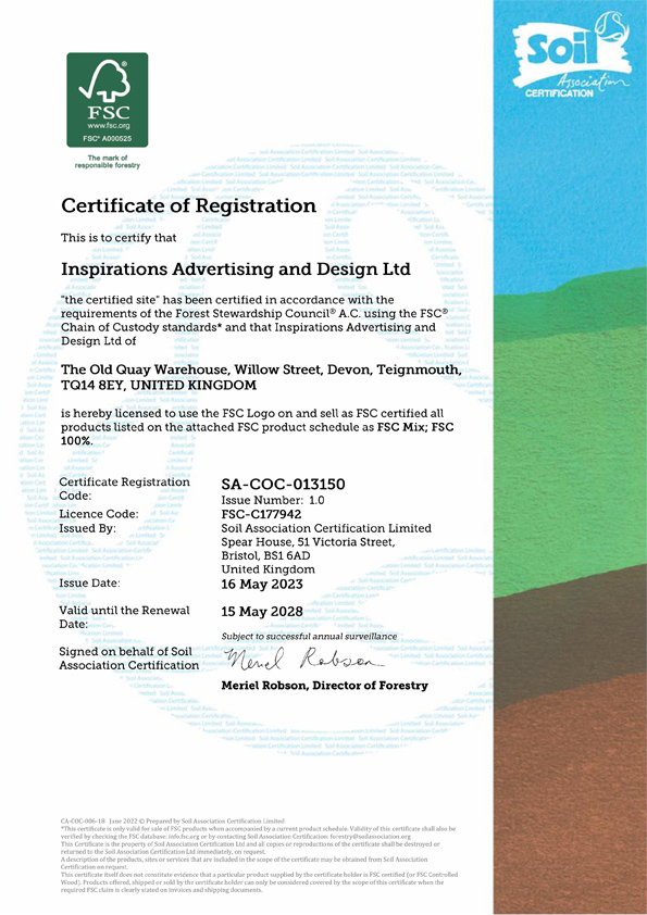 FSC-COC Certificate 013150 Inspirations Advertising and Design Ltd