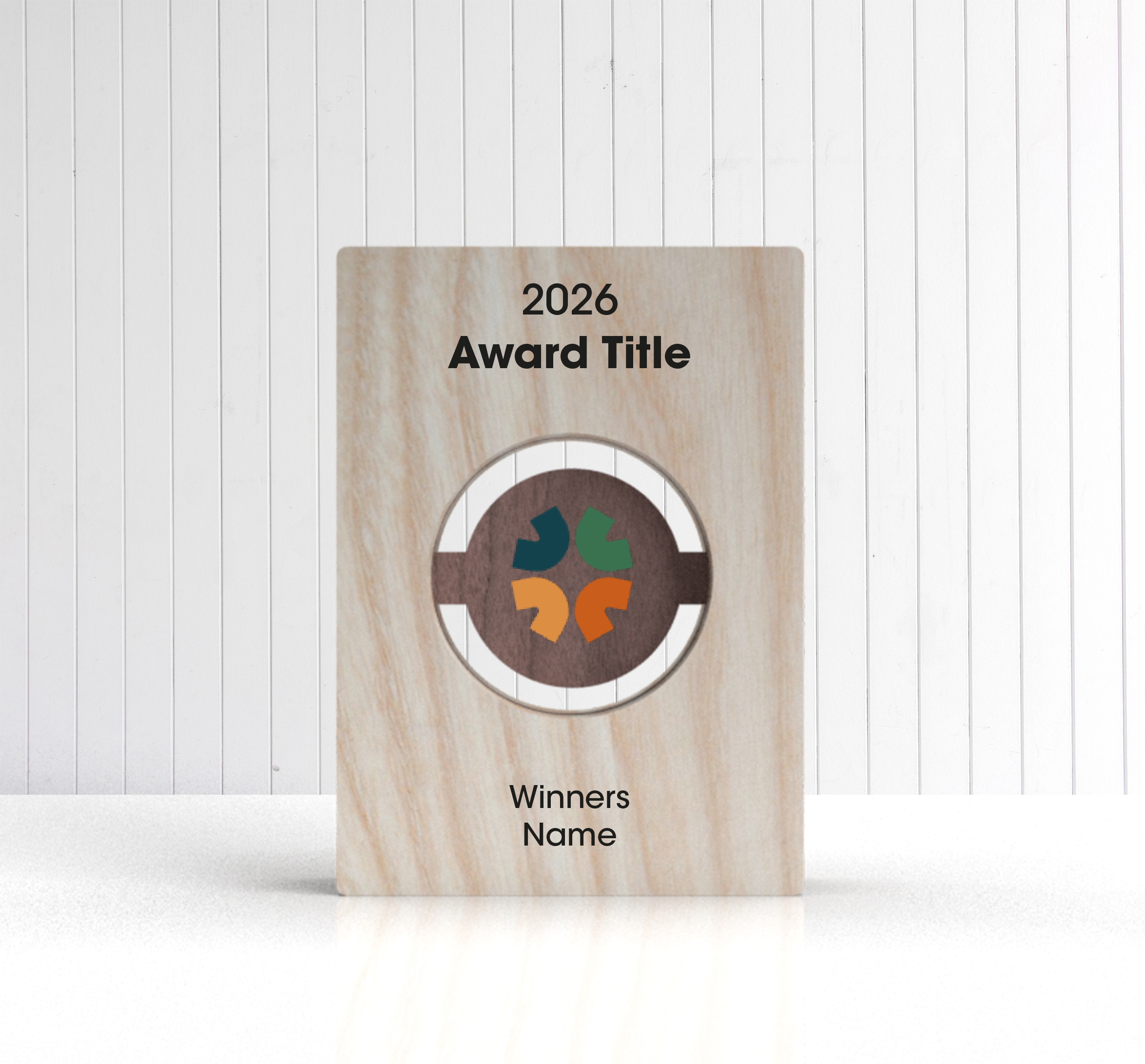 Personalised Ash and Walnut layered wooden trophy with printed award text