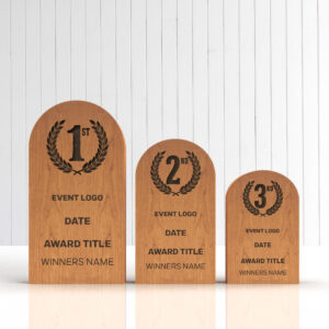 Set of three engraved Idigbo podium trophies for 1st, 2nd and 3rd place with rounded top edge