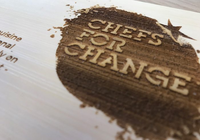 Chefs for Change Bamboo wooden postcards engraved