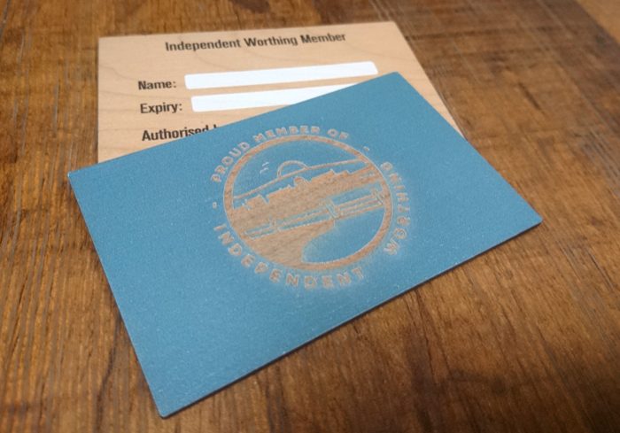Independent-Worthing Cherry Wood engraved and printed loyalty card membership card