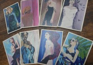 Image of a selection of postcards made for artist Jane Denman