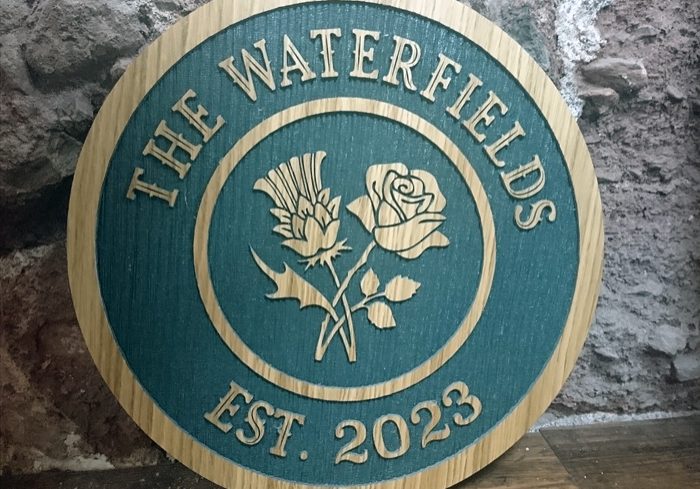 Waterfields Sign Solid Oak