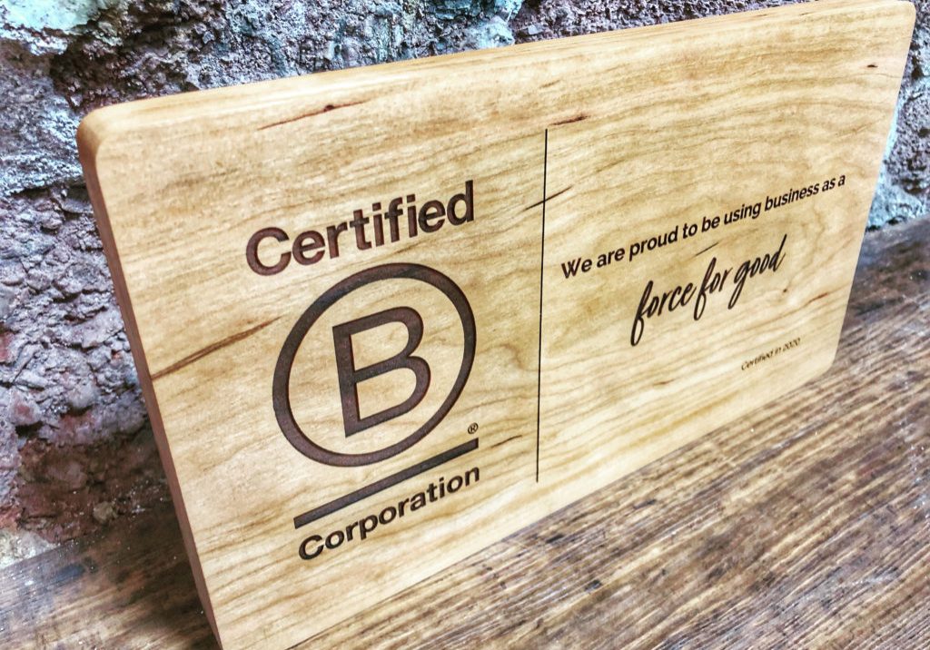 B Corp wooden plaque