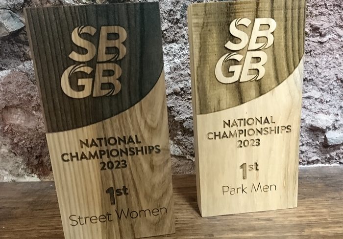 Skateboard GB Wooden Championship trophy made by inspirwood