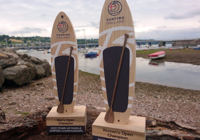 Surfing England SUP Trophies made from wood